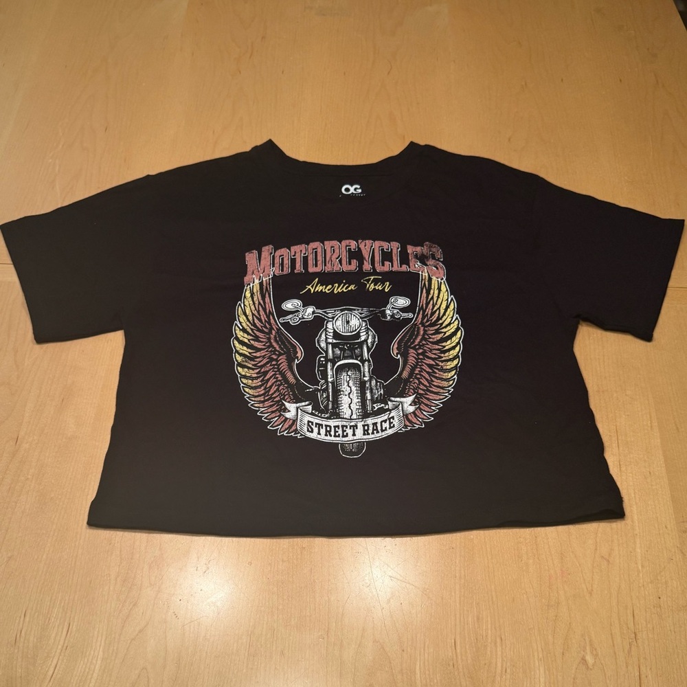 Motorcycles Graphic Tee - Black with Red & Yellow Wings